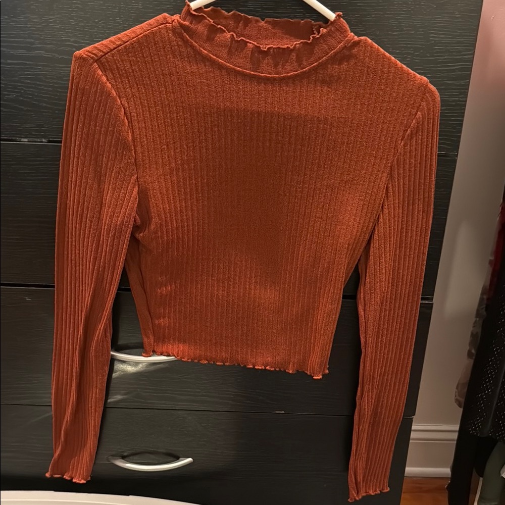 Ribbed Rust Orange Long Sleeve Top
